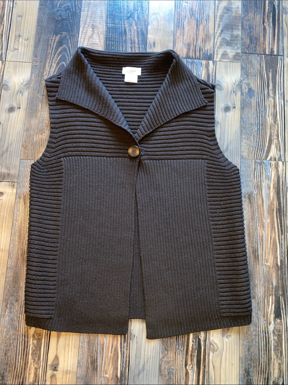 Merino Wool Talbots Ribbed Shawl-Collar Button Vest